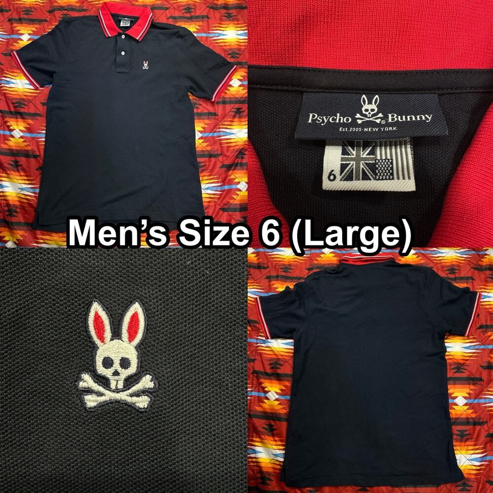 Psycho Bunny Blue Polo Shirt Men’s Size 6 Large Pima Cotton Logo